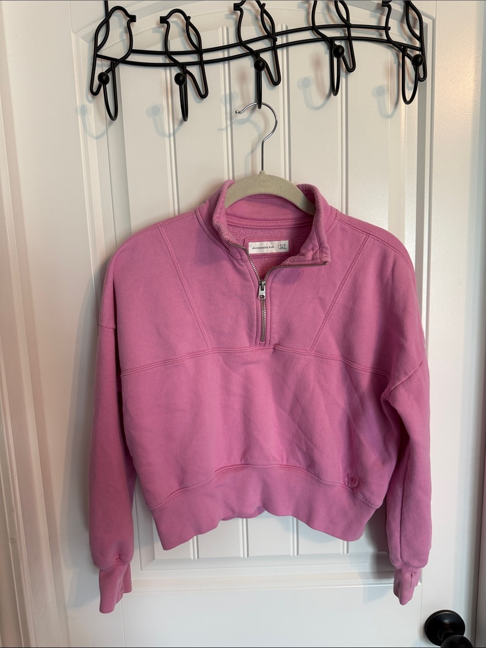Girls 11/12 abercrombie kids Pink Half-Zip Sweatshirt with thumb holes